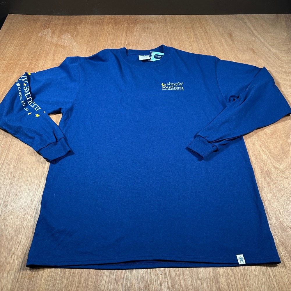 Simply Southern Long Sleeve Tee Women Large Blue Graphic Cotton NWT